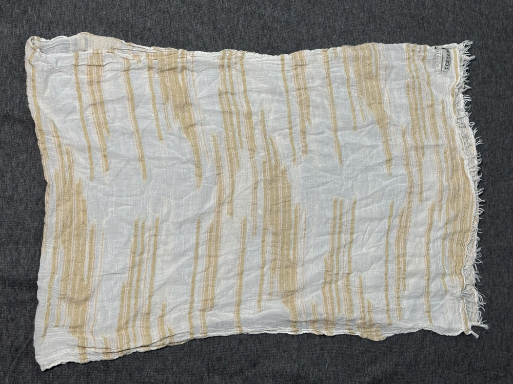 Scotch & Soda Maison Scotch - Cream/Tan Rectangular Fringed 62”X17” Sheer Scarf